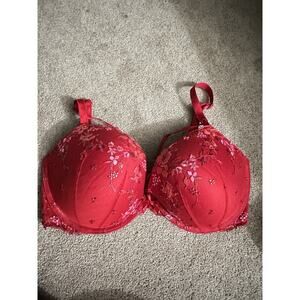 Victoria’s Secret Very Sexy Push-Up Bra 36DD Red Floral Lace Embroidered
